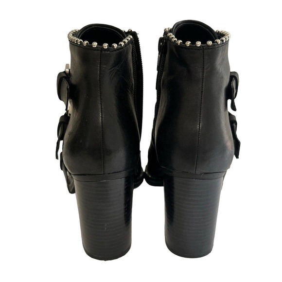 Steve Madden Humble Moto Boot Sz 7.5M Black Leather Buckle Studs Pointed Toe - Picture 3 of 7